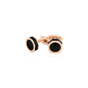 NeroUno Linea Cufflinks, Rose Gold PVD, Onyx Inlay